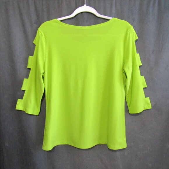 Clara Sun Woo Neon Yellow Top Size M Stretch Knit Cutout 3/4 Sleeve Pullover - Picture 5 of 8
